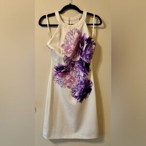 Guess Halter Dress Midi Ivory White Floral Wedding Guest Sleeveless Summer Sz 4